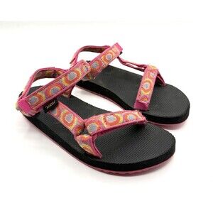 Teva Big Girls size 4 Pink Geo Printed Adjustable Straps Cushioned Sport Sandals